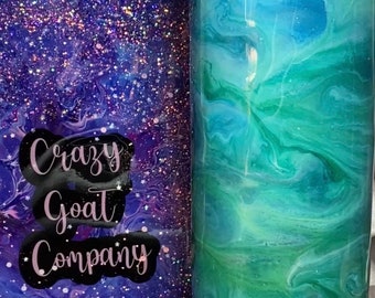 Blue Lagoon Tinted OOAK Glitter Tumbler 20oz von Crazy Goat Company Versandfertig