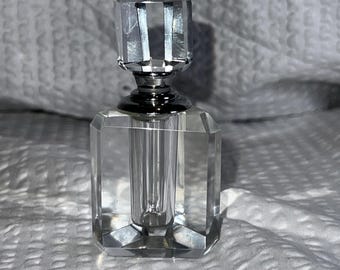 Oleg Cassini Crystal Perfume Bottle Glass Dauber Geometric Shape Signed