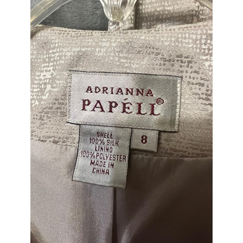 Adrianna Papell Silk Bamboo Embroidered Jacket Skirt Suit Set Size 8 image 3