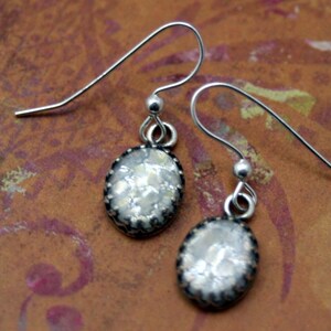 Little Star White Fire Opal Sterling Silver Earrings Enchanting Mystical Harlequin Glass