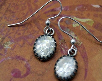 Little Star White Fire Opal Sterling Silver Earrings Enchanting Mystical Harlequin Glass
