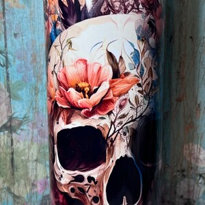 Floral Skull Boho 20 oz Halloween Travel Hot Drink Cold Gift Tumbler Sublimation Crazy Goat Company image 5