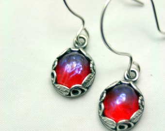 Elfin Treasure Dragon's Breathe Petite Sterling Silver Earrings Whimsy Mexican Fire Opal Mystical