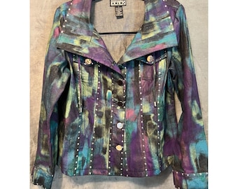 Berek Colorful Studded Denim Jacket Abstract Art Wearable Statement M Y2K  Boho