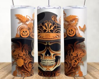 Cowboy Spooky Skull Fall Halloween Tumbler Sublimation CGC Travel Gift Custom MTO