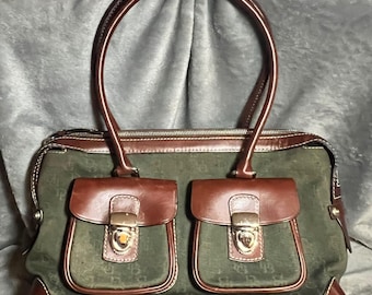 Vintage Dooney Bourke Olive Monogram Satchel Leather Y2K Academia Purse 90's