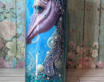 Sea Fairy & Stead Mermaid with Sea Horse Glitter Tumbler Teacher Mental Health Custom Travel Hot Drink Cold Gift 20oz