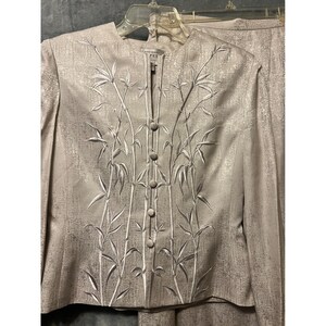 Adrianna Papell Silk Bamboo Embroidered Jacket Skirt Suit Set Size 8 image 2