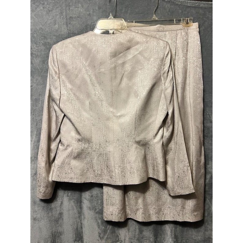 Adrianna Papell Silk Bamboo Embroidered Jacket Skirt Suit Set Size 8 image 6