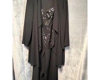 Onyx Nite Black Sequin Jumpsuit Jacket Set Size 16 Formal Evening Glamour