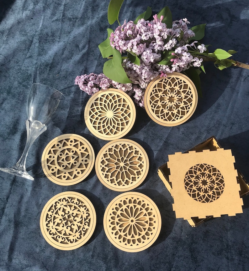 Sous verres en bois Rosaces