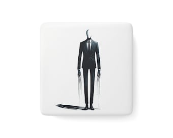 Imán de porcelana Slenderman, decoración de terror cuadrado, imán espeluznante, vibraciones de Halloween, leyendas urbanas crípticas, cocina de regalo única, diseño espeluznante