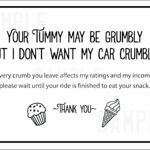 Humorous Please Don&#39;t Eat in my Car Sign for Lyft & Uber Drivers