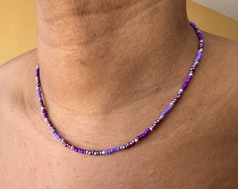 Collier en perles de rocaille | violet et argenté | fait main