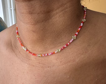 Collier en perles de rocaille | orange et vert  | fait main