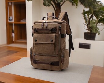 Adventure-Ready Canvas Backpack: Handcrafted with Premium Leather Accents – Perfect for Hiking & Urban Travel