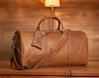 Premium Handcrafted Leather Duffel Bag - Perfect for Business Travel & Weekend Getaways - Bags Purses - Travel Bags