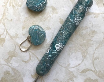 Crochet Hook, Polymer Clay, Alcohol Inks and Silver Leafing