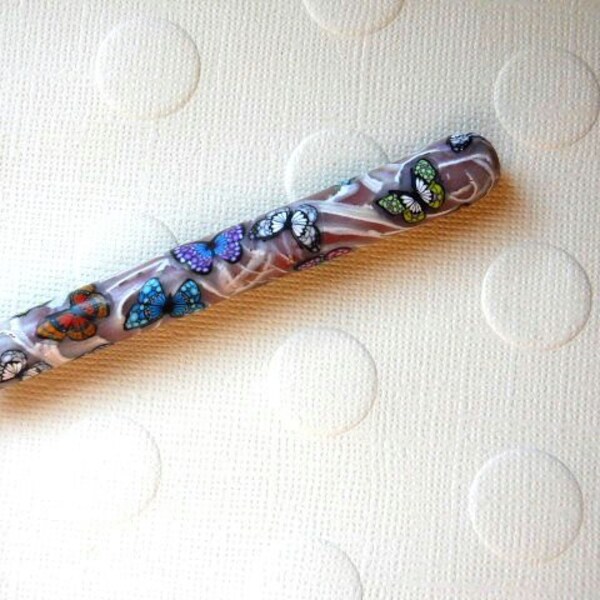 Crochet Hook, Just Butterflies Covered Handle, Polymer Clay, Bates, Size G