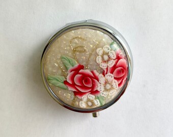 Polymer Clay Floral Covered Pill Box, Resin covered