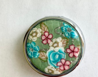 Polymer Clay Floral Covered Pill Box