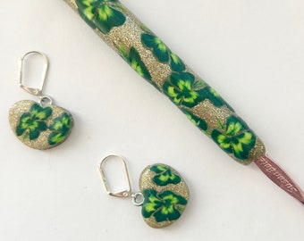 Saint Patrick’s Day Crochet Hook, Polymer Clay, Shamrocks