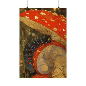 Stampa poster Il bruco sul fungo - Dimensioni multiple - Stampa artistica premium opaca - Alice nel Paese delle Meraviglie - Libro di fiabe Fantasy Art