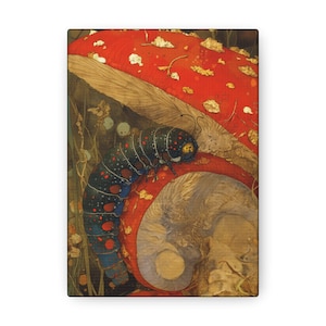 Il bruco sul fungo - Tela avvolta nella Galleria - Stampa artistica fantasy fiaba - Opera d&#39;arte di Alice nel Paese delle Meraviglie - Opera d&#39;arte fantasy