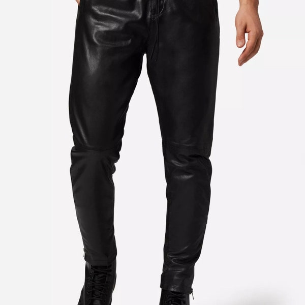 Mike Leather Jogging Pants: Effortless Style with Zipper Leg Cuffs