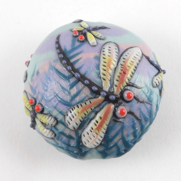 Large Hollow Lentil Handmade Dragonfly Porcelain Focal Bead