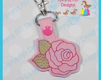 Rose Key Fob Snap Tab Machine Embroidery Design