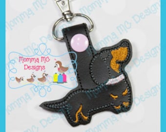 Dachshund Key Fob Snap Tab Machine Embroidery Design