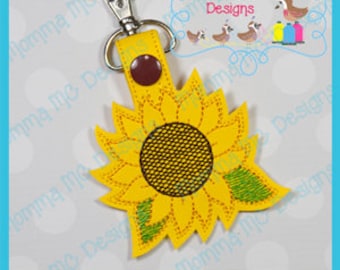 Sunflower Key Fob Snap Tab Machine Embroidery Design