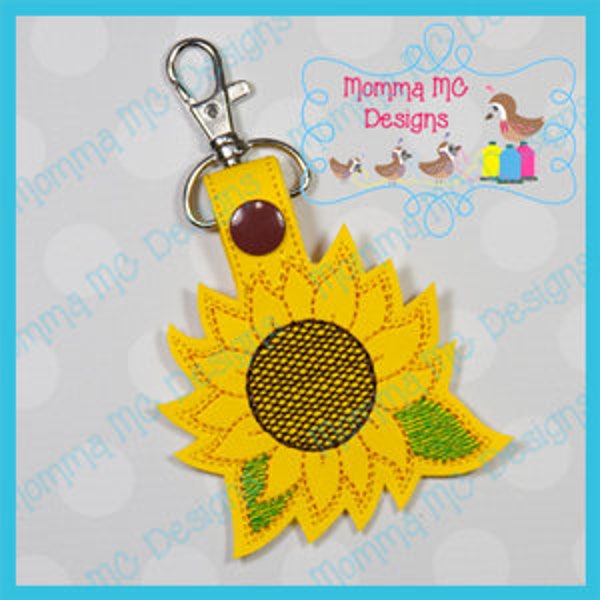 Sunflower Key Fob Snap Tab Machine Embroidery Design
