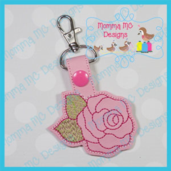 Rose Key Fob Snap Tab Machine Embroidery Design