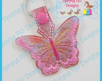Butterfly Key Fob Snap Tab Machine Embroidery Design