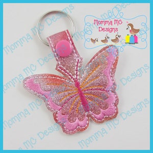 Butterfly Key Fob Snap Tab Machine Embroidery Design