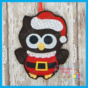 Santa Owl Christmas Ornament Felt Embroidery Design