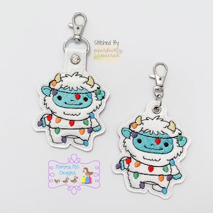 Yeti Tangled In Christmas Lights Key Fob Snap Tab Eyelet Key Chain Machine Embroidery Design File
