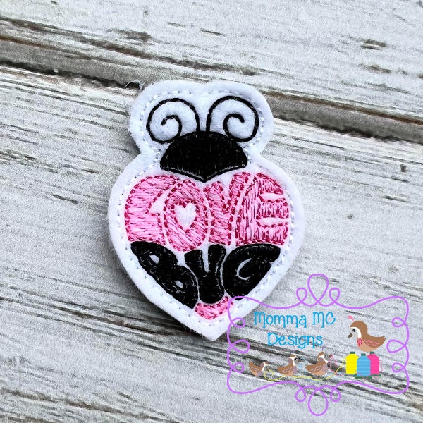Love Bug Valentine's Day Felt Feltie Machine Embroidery Design File