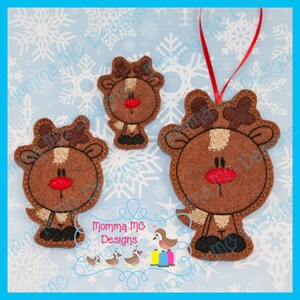 Bobblehead Reindeer Felt Feltie & Ornament Embroidery Design