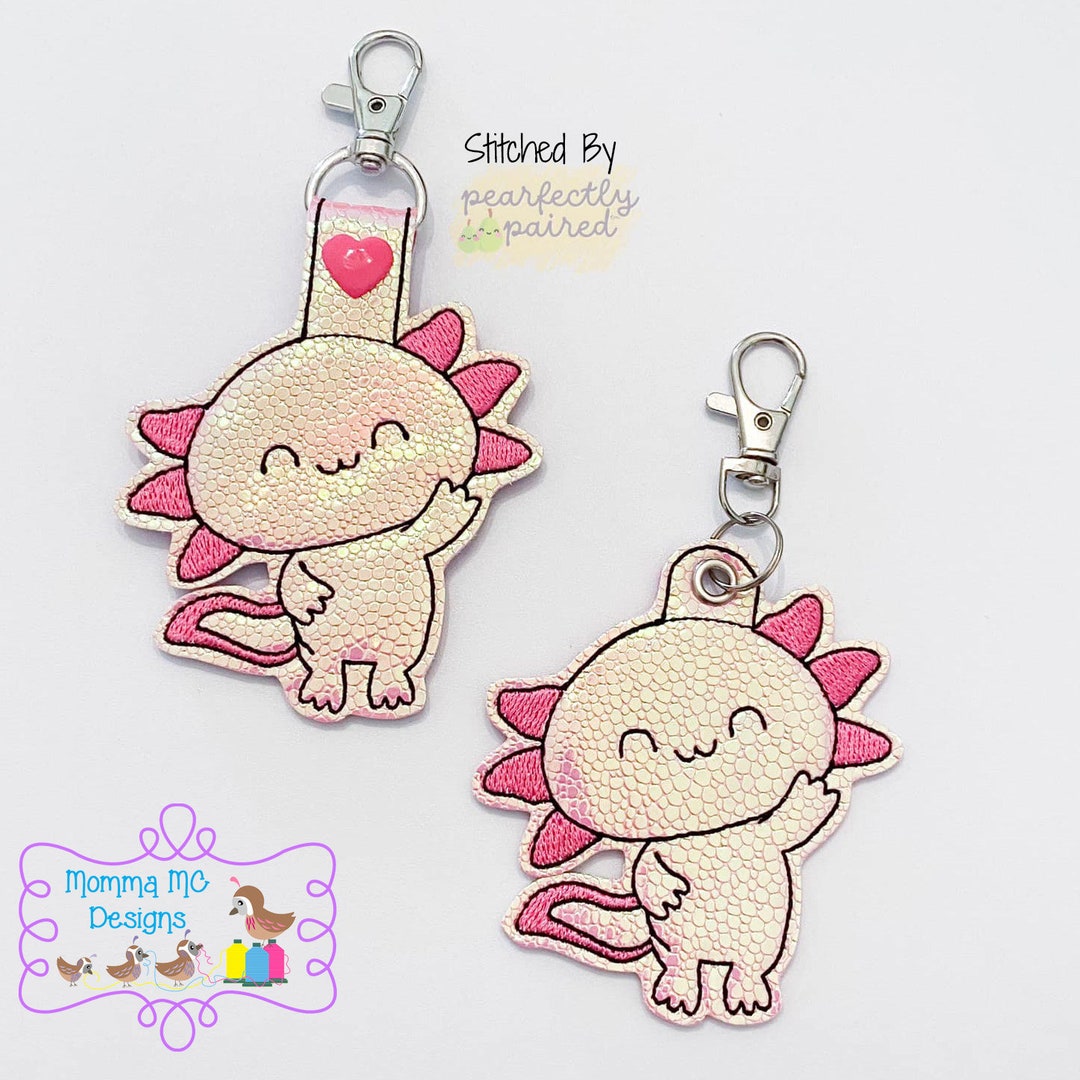 Cute Axolotl Key Fob Snap Tab Eyelet Key Chain Machine Embroidery ...