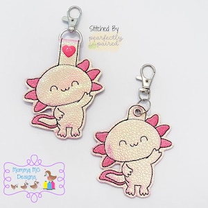 Cute Axolotl Key Fob Snap Tab Eyelet Key Chain Machine Embroidery Design File