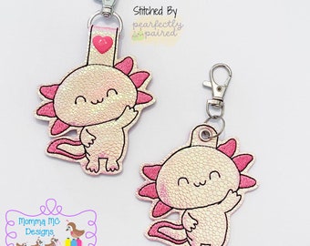 Cute Axolotl Key Fob Snap Tab Eyelet Key Chain Machine Embroidery Design File