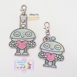 Valentine Robot Love Machine Key Fob Snap Tab Eyelet Key Chain Machine Embroidery Design File