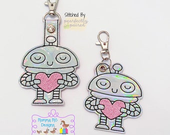 Valentine Robot Love Machine Key Fob Snap Tab Eyelet Key Chain Machine Embroidery Design File