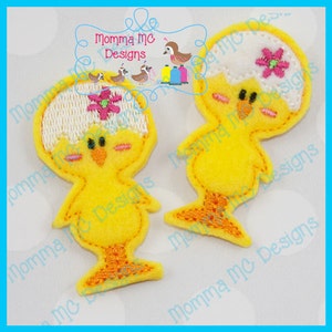 Girl Chick with Egg Hat Feltie Machine Embroidery Design