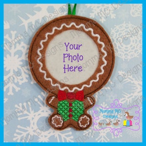 Gingerbread Photo Frame Ornament Felt Embroidery Design