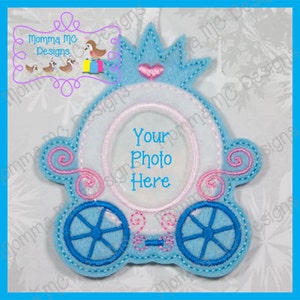 Princess Carriage Photo Frame Ornament / Clippy Keeper Felt Embroidery Design image 1