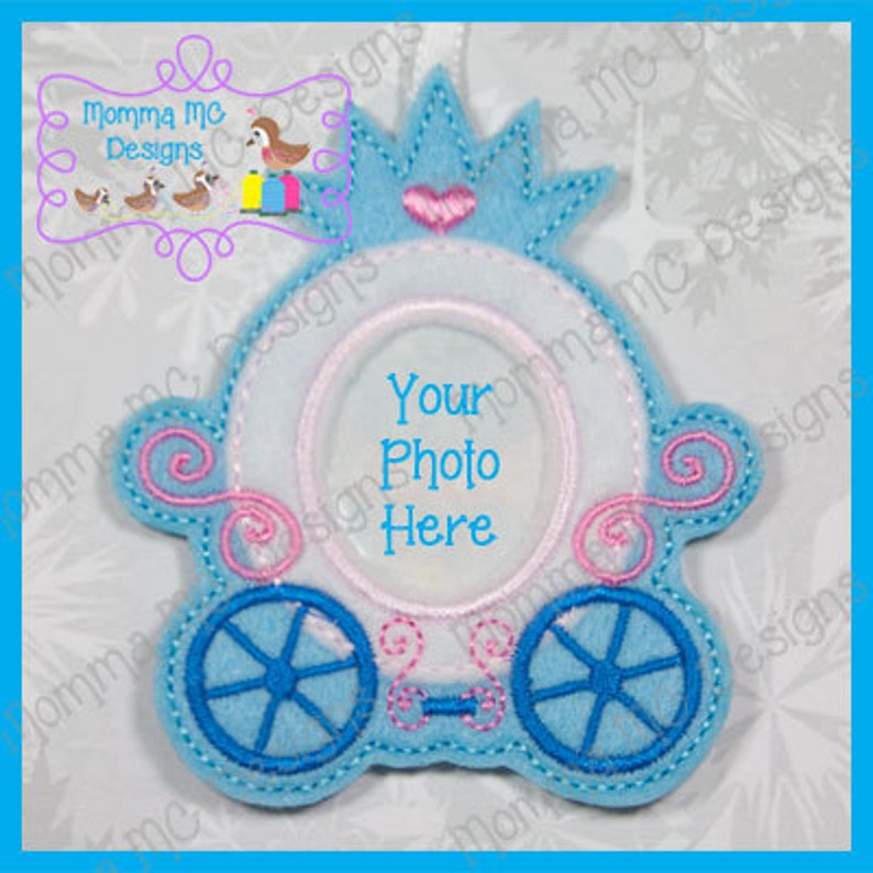 Princess Carriage Photo Frame Ornament / Clippy Keeper Felt Embroidery Design image 1